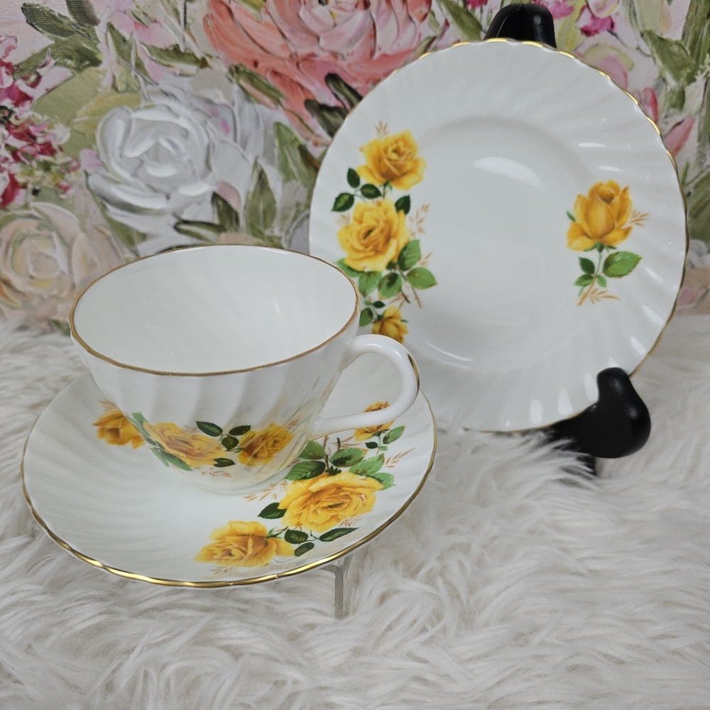 Crown Staffordshire Vintage 3 piece Cup, Saucer, and Dessert Plate
